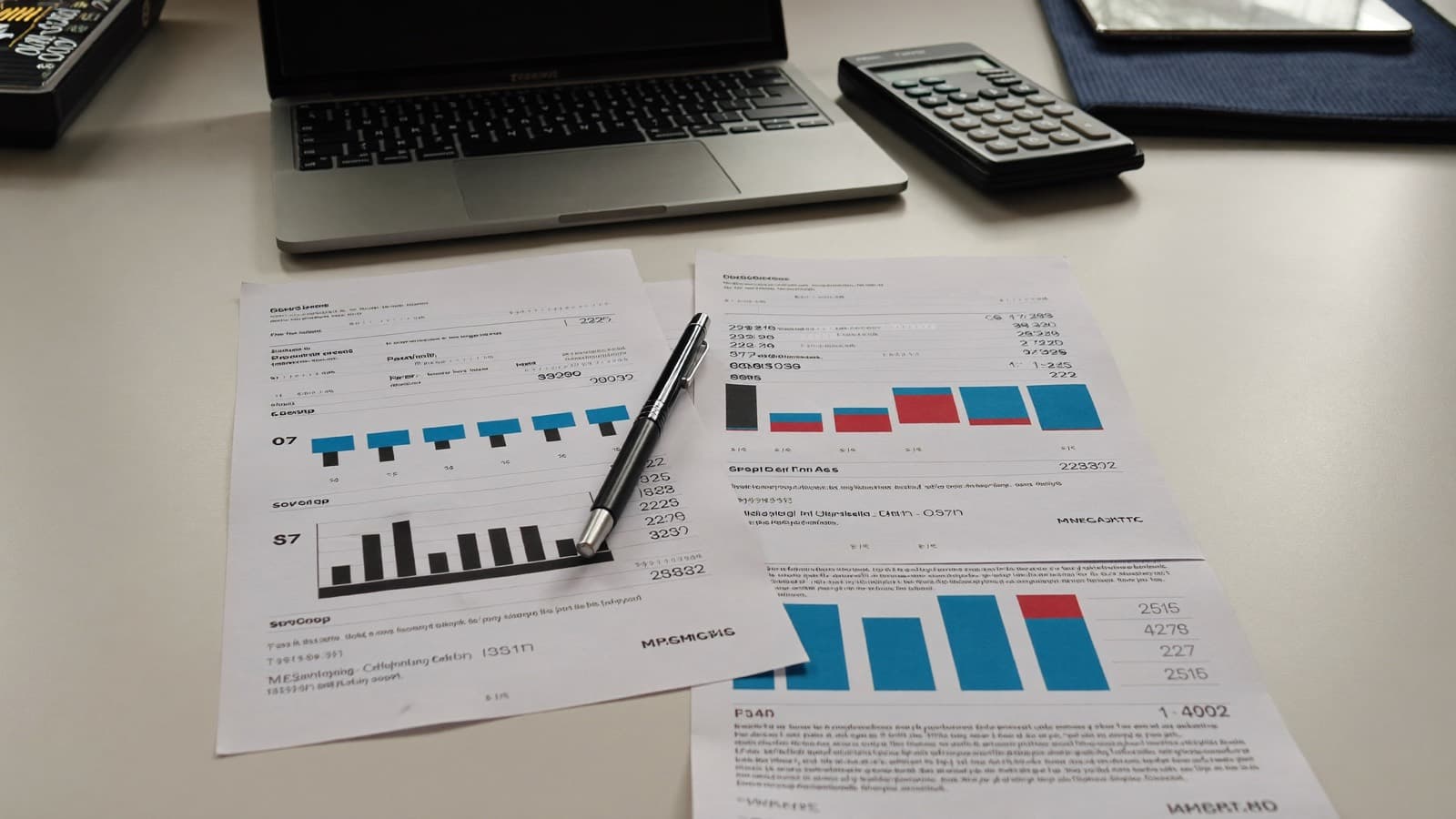 Financial reports with charts on a desk